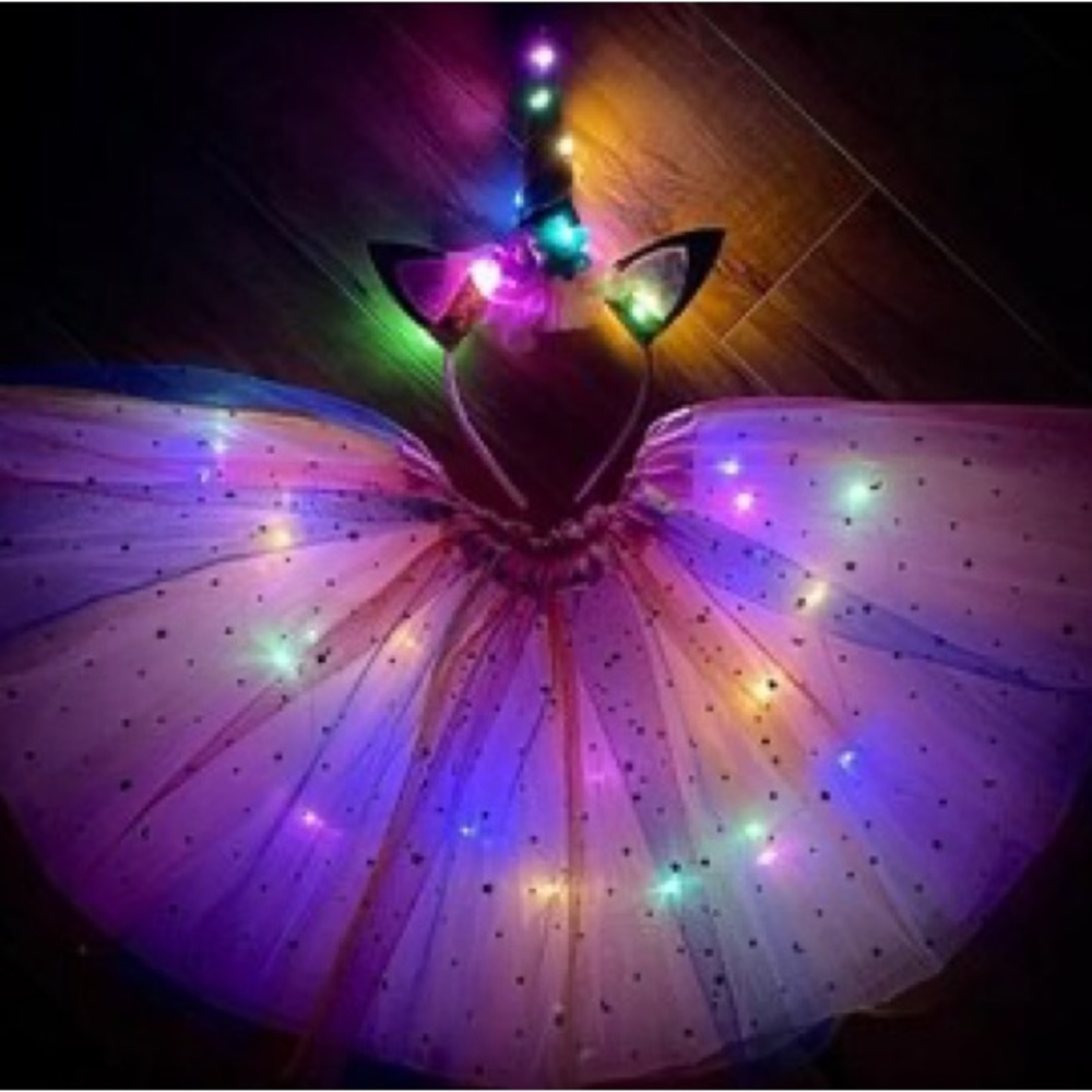 NEW LED rainbow sparkle 4 layer Unicorn tutu/led light unicorn hairband set